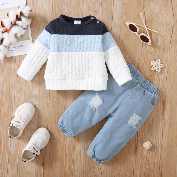 Colorblock Braided Sweater Set - Picture 1 of 6
